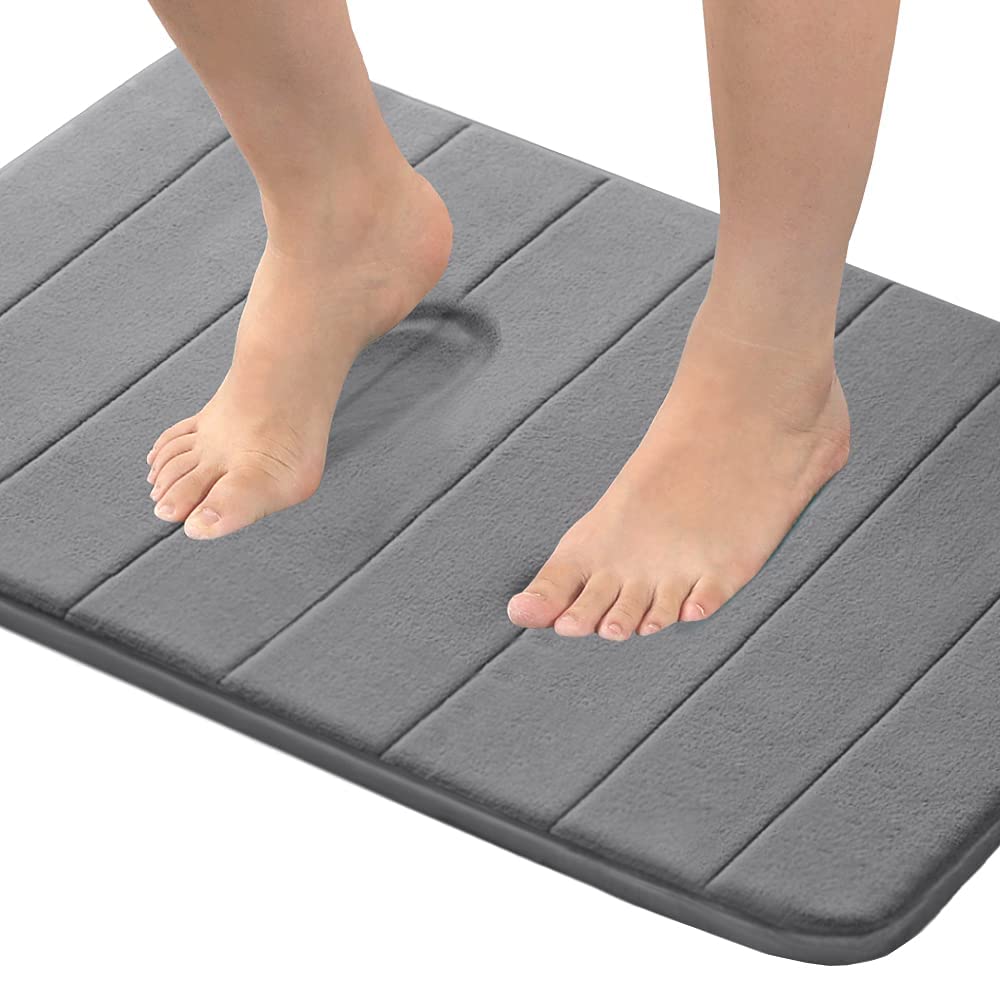 FLIPHOME Memory Foam Water Absorbent Bath Mat, Anti-Slip, Large Size, Grey