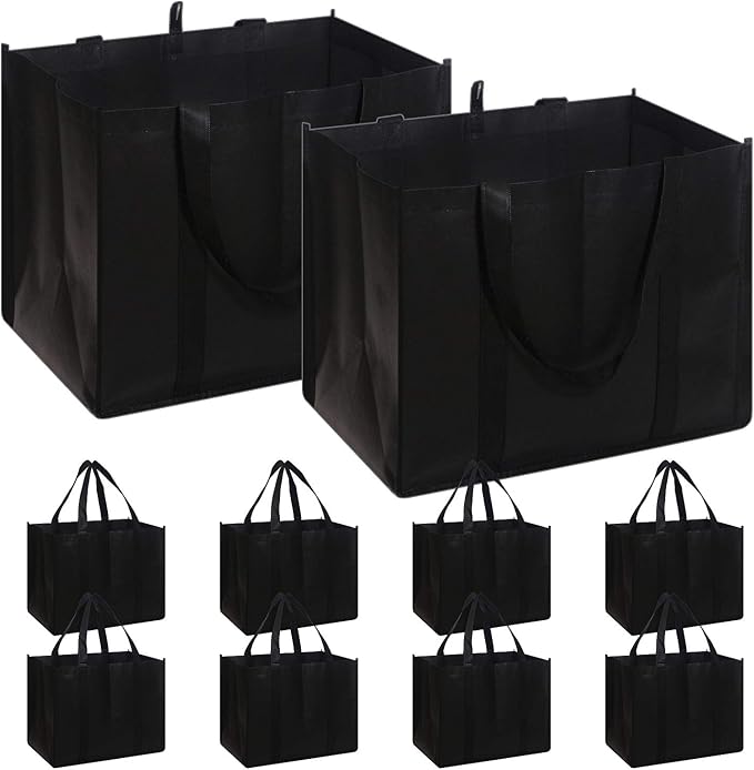Set of 10 Reusable Grocery Bags Extra Large Foldable Heavy Duty