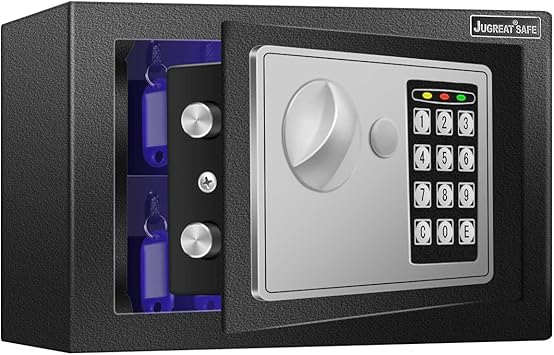 JUGREAT 25 Keys Cabinet with Sensor Light,Electronic Key Safe,Pin Code Keyless Storage Box for Keys,Secure Wall Mount Safe with 25 Key Tags