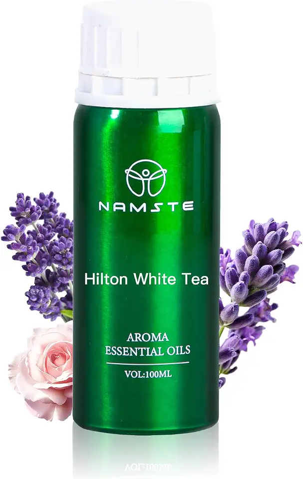 Hotel Scents Essential Oils, 100ml Hilton White Tea Hotel Collection Aroma Diffuser Oil, Luxury Hotel Inspired Aromatherapy, Blends Lavender, rose, violet, woody fragrance for Relaxation and Sleep