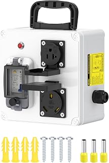DIHOOL RV Outdoor Power Outlet Box: 30A TT30 & 20A NEMA Receptacles, 40A Type A GFCI Breaker, Pre-Wired IP44 Waterproof Portable 125V Distribution Box