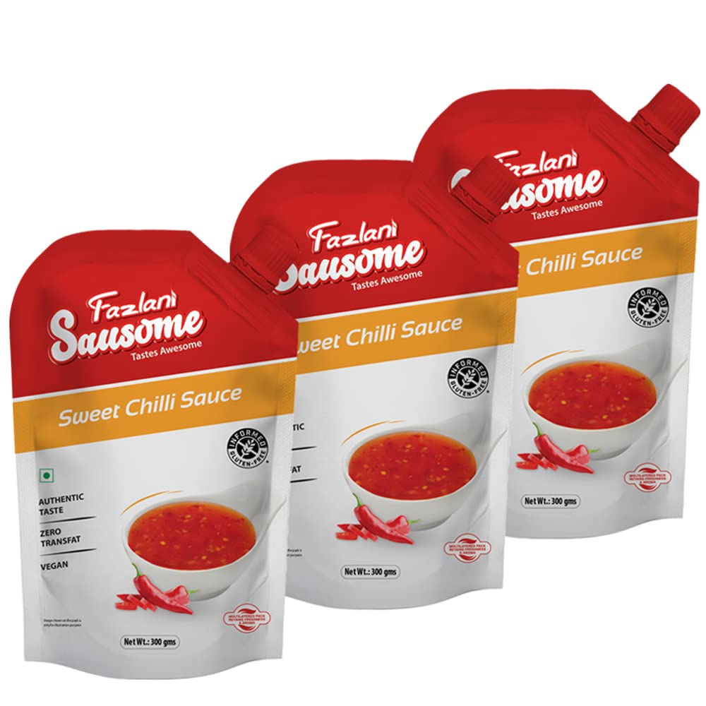 Fazlani Sausome Sausome Sweet Chilli Sauce The Ultimate Blend of Sweet & Spicy | Vegan & Gluten-Free | Ideal for Dips, Stir-Fries, Marinades & More | 300 gram (Pack of 3)