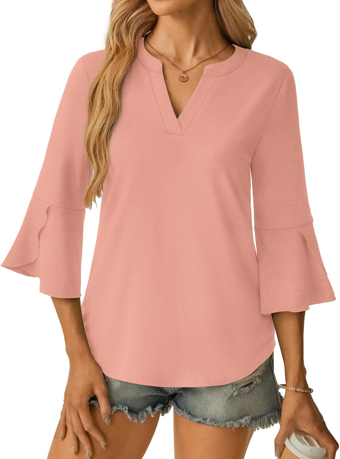Women's Blouses Ruffle 3/4 Sleeve Dressy Top V Neck Casual Tunic Blouses Business Shirts S-XXL - Image 2