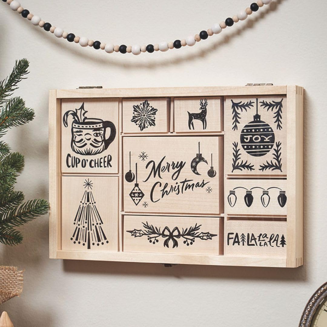 COLOP Blissful Prints - Set di 9 timbri natalizi con scatola decorativa, per biglietti di Natale, etichette regalo e spcapbooking (Natale)