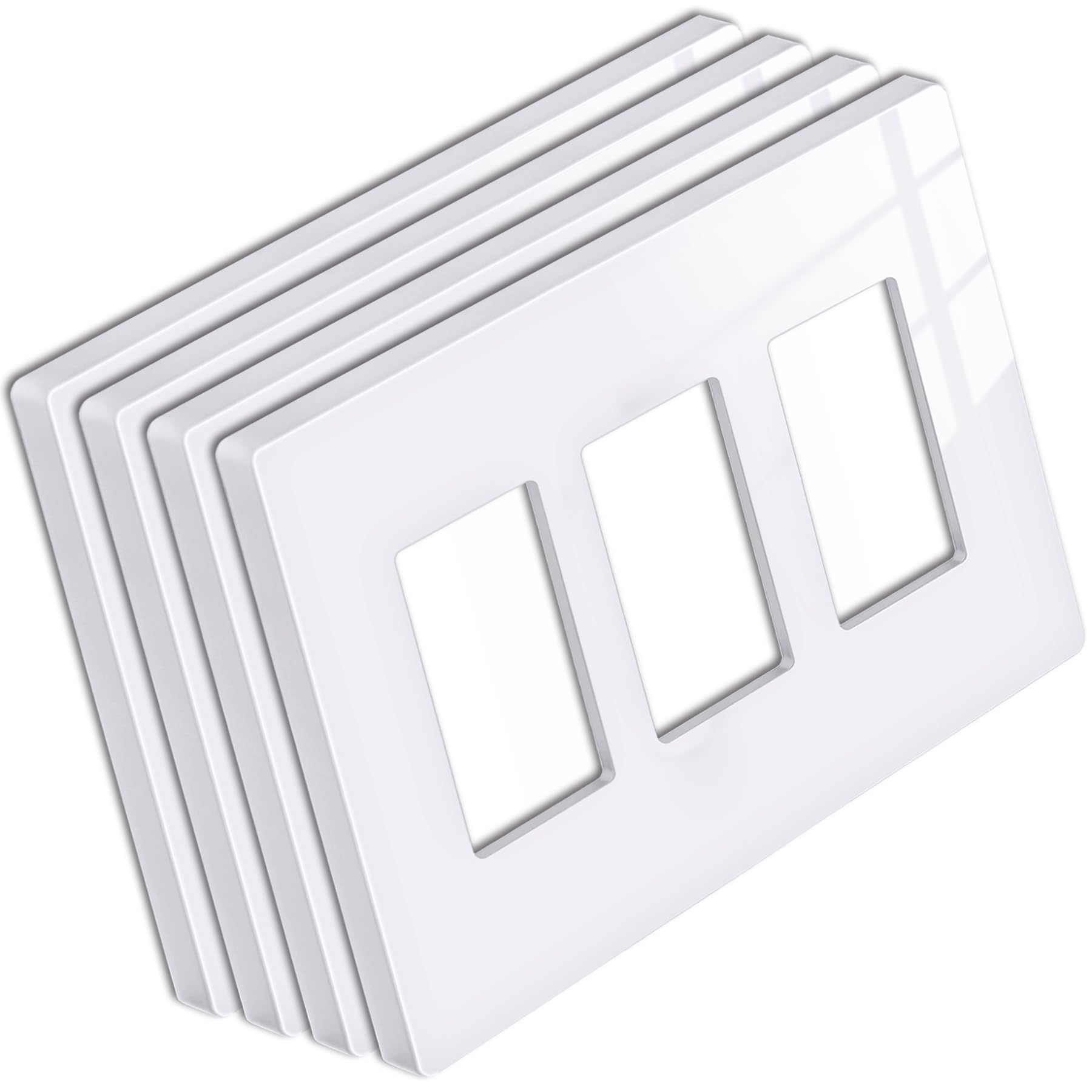 Photo 1 of [4 Pack] BESTTEN 3 Gang Mid-Size Screwless Outlet Cover, Midway Decorative Wall Plate, USWP6 Gloss Snow White, Midsize H4.88" x W6.74"