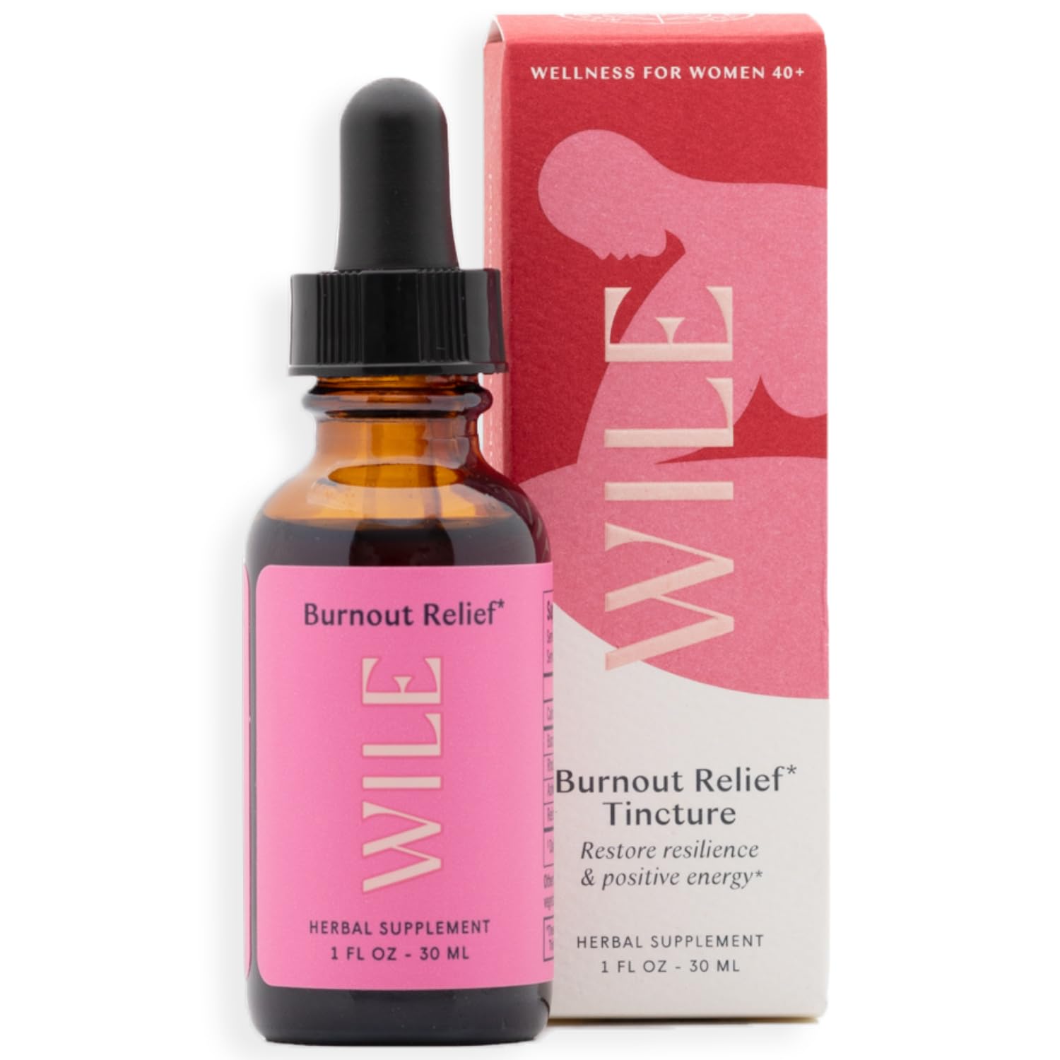 WILE Burnout Relief Drops for Women, Energy Tincture & Mood Support Supplement with Ashwagandha, Rhodiola & Bacopa, Stress Support Tincture for Physical & Mental Signs of Stress, 1fl oz
