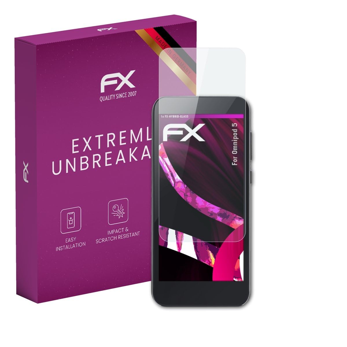 atFoliX Plastic Glass Protective Film compatible with Omnipod 5, 9H Hybrid-Glass FX Screen Protector