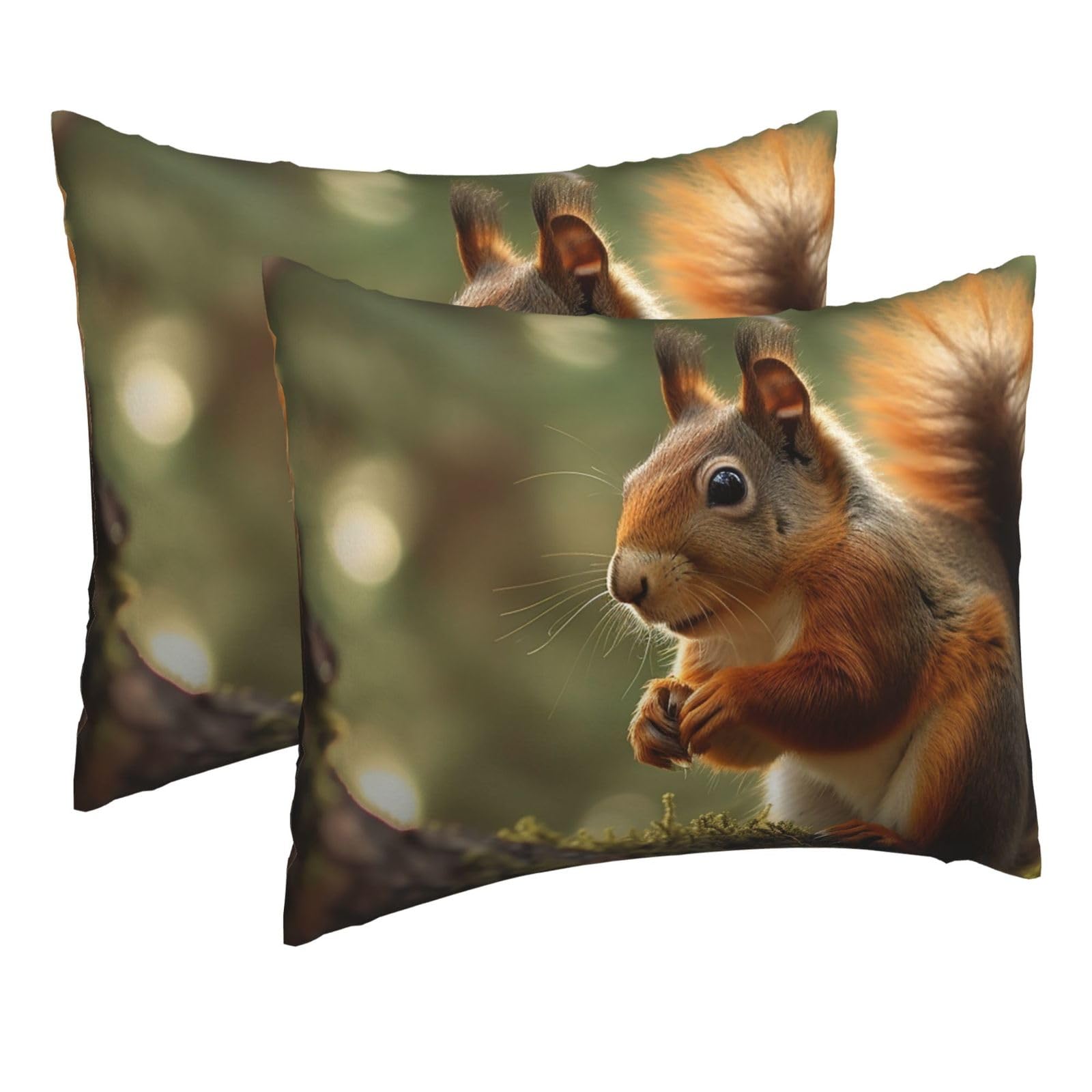 2 Pack Pillow Cases with Hidden Zipper, Soft Breathable Pillow Covers for Hair and Skin, Wildlife Forest Squirrel Pillowcases 16"x20" Bed Pillow Protectors Cover for Sleeping Gifts