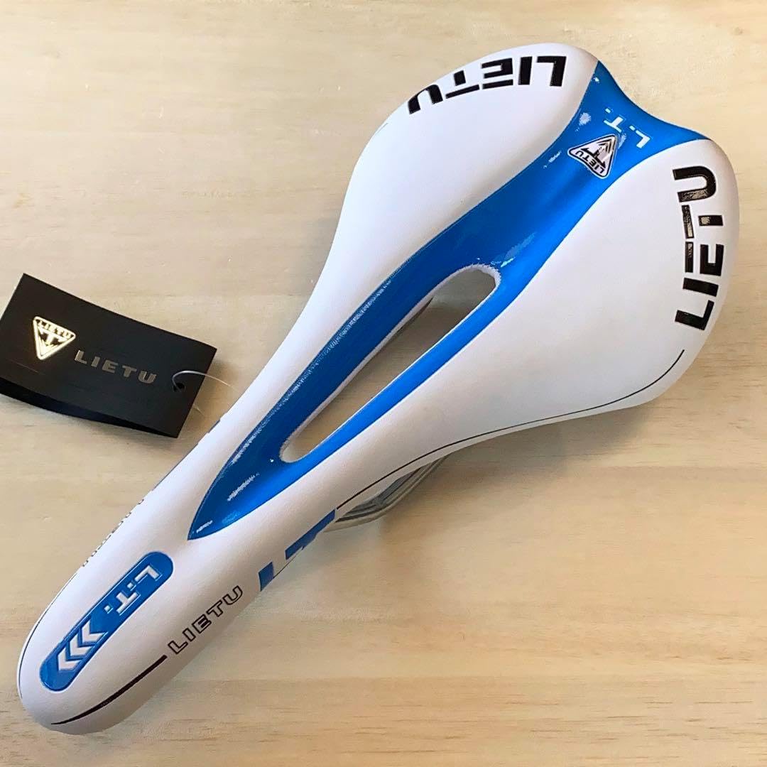 自転車サドル スポーツバイク仕様 薄型 ホワイト青ライン 自転車サドル