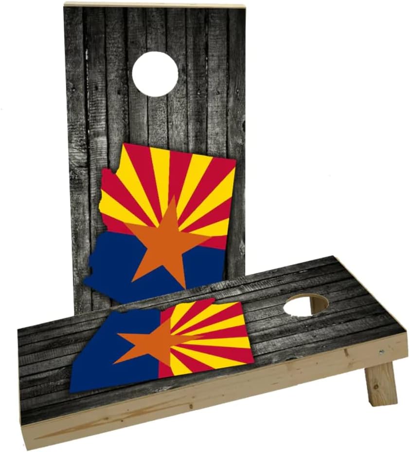 Wood Slate State Flag & Map (Arizona) Custom Cornhole Board Game Set