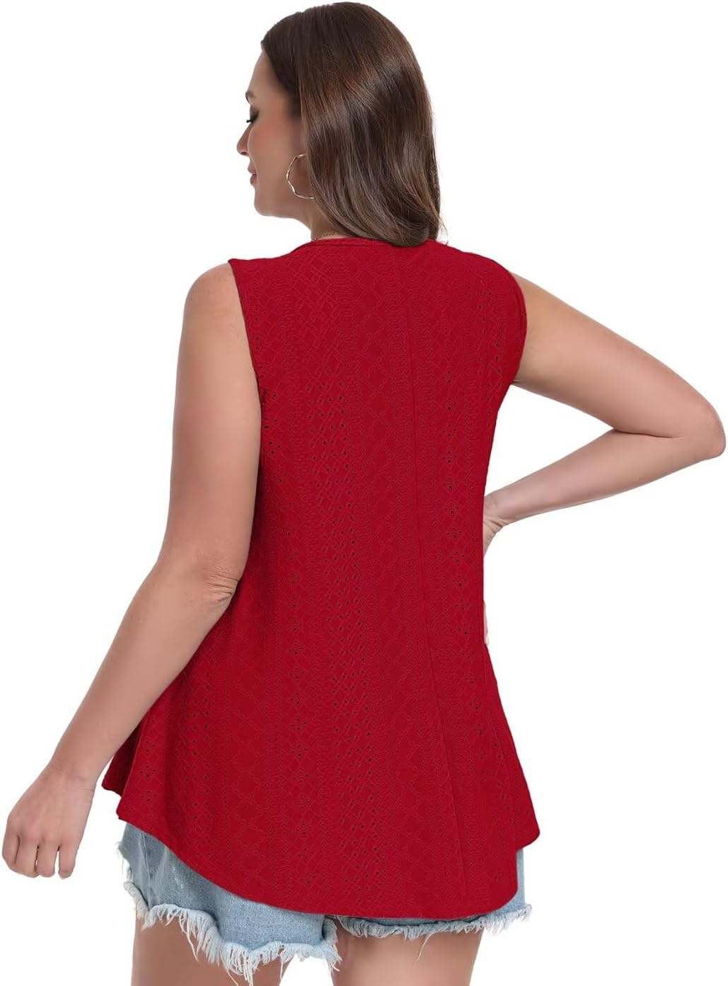 MONNURO Plus Size Tank Tops Summer Tops Eyelet Sleeveless T-Shirts Scoop Neck Loose Flowy Casual Tunic Shirts - Image 2