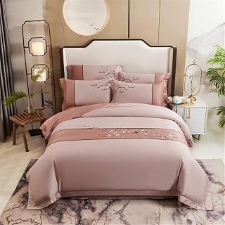 FGHOEV Chic Floral Embroidery Bedding Set Egyptian Cotton 4Pcs Duvet Cover Bed Sheet Pillowcases (Color : D, Size : Queen size 4Pcs)