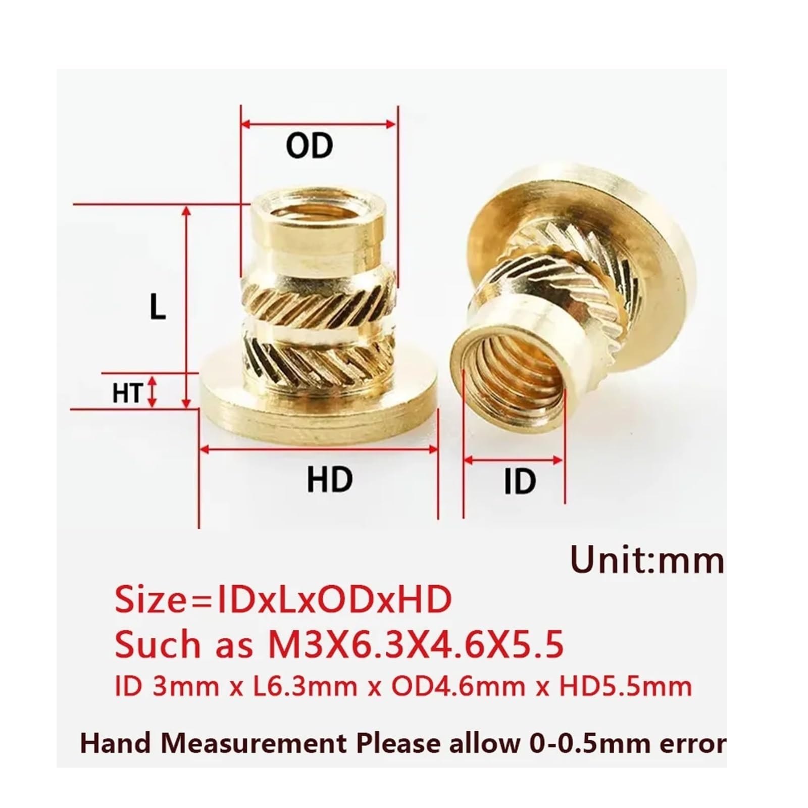 Dadi Zigrinati In Ottone Dado inserto flangiato in ottone filettato metrico Nutsert riscaldamento incorporato iniezione stampante 3D Insertnut M2 M2.5 M3 M4 M5 M6 M8(M6xL11.7xOD8.7(100Pc)