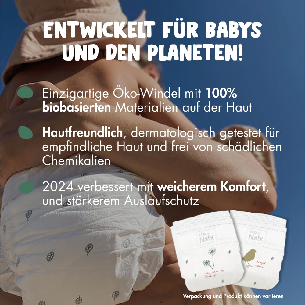 Naty Baby Öko Windeln - umweltfreundliche Premium-Bio Windeln aus pflanzenbasierten Materialien, ideal für empfindliche Babyhaut (Größe 4-88 Stück)