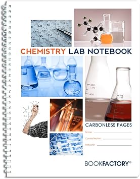 BookFactory Carbonless Chemistry Lab Notebook - 50 Sets of Pages 8.5 X 11 Duplicator - Scientific Grid Pages, Durable Translucent Cover, Wire-O Binding Made in USA