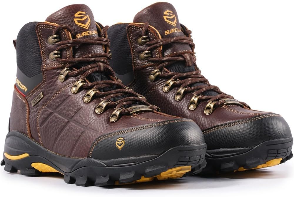SUREWAY Men's 6" Soft/Steel Toe Heavy Duty Waterproof Work Boot - Leather,Lace Up,Oil/Slip Resistant Dual-Density Comfortable EH Construction Industrial Ankle Safety Men Work Boots,Roofing, Hunting - Image 3