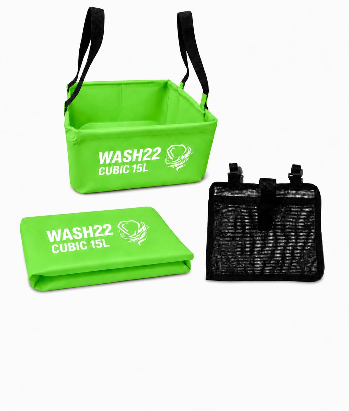 Cubic 15L Collapsible Camping Washing Up Bowl, Wash Basin with Mesh Storage Bag – Foldable Sink for Campervan, Caravan & Motorhome – Light Green