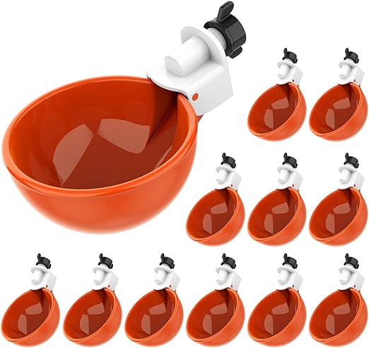 (12 Pack) Lil Clucker Large Automatic Chicken Waterer Cups | Chicken Water Feeder Suitable for Chicks, Duck, Goose, Turkey and Bunny | Poultry Water Feeder Kit (Orange)…
