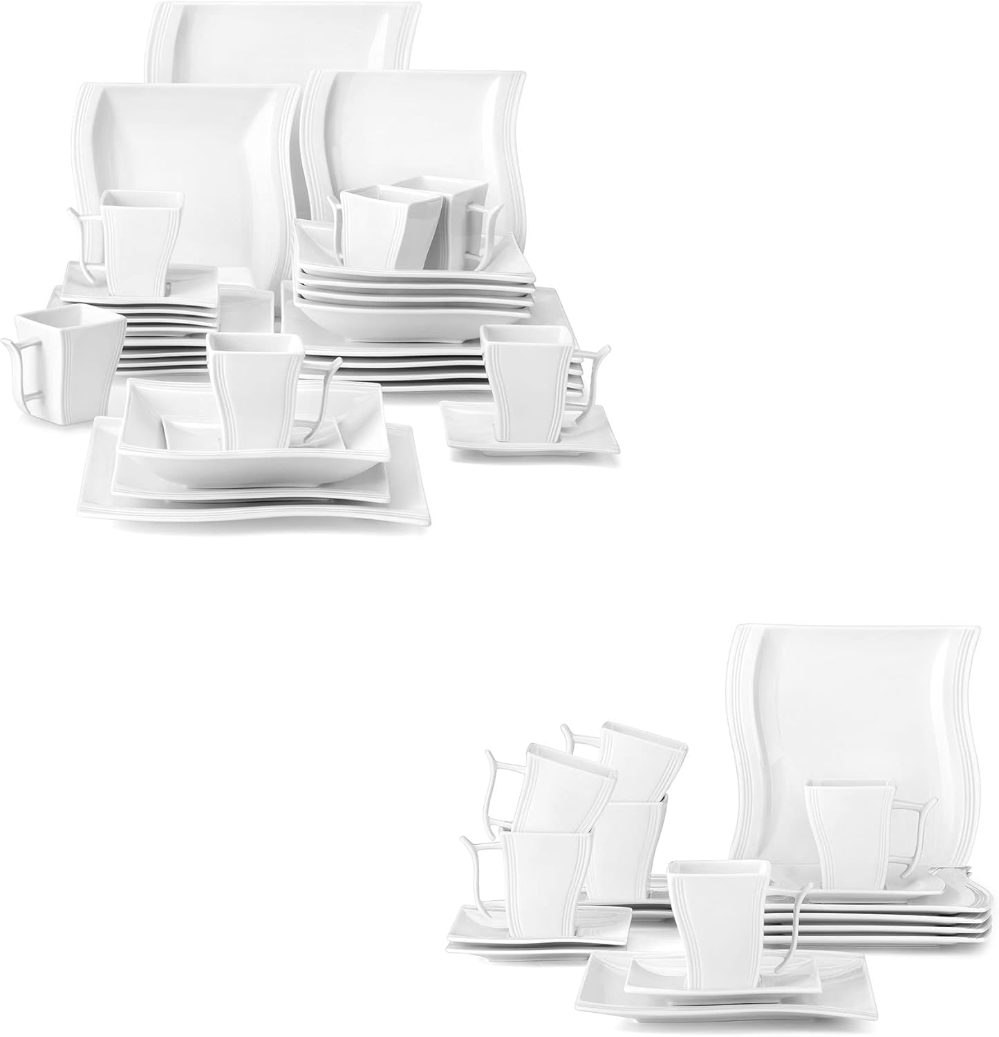 MALACASA 30 Piece Ivory White Square Dinnerware Sets for 6