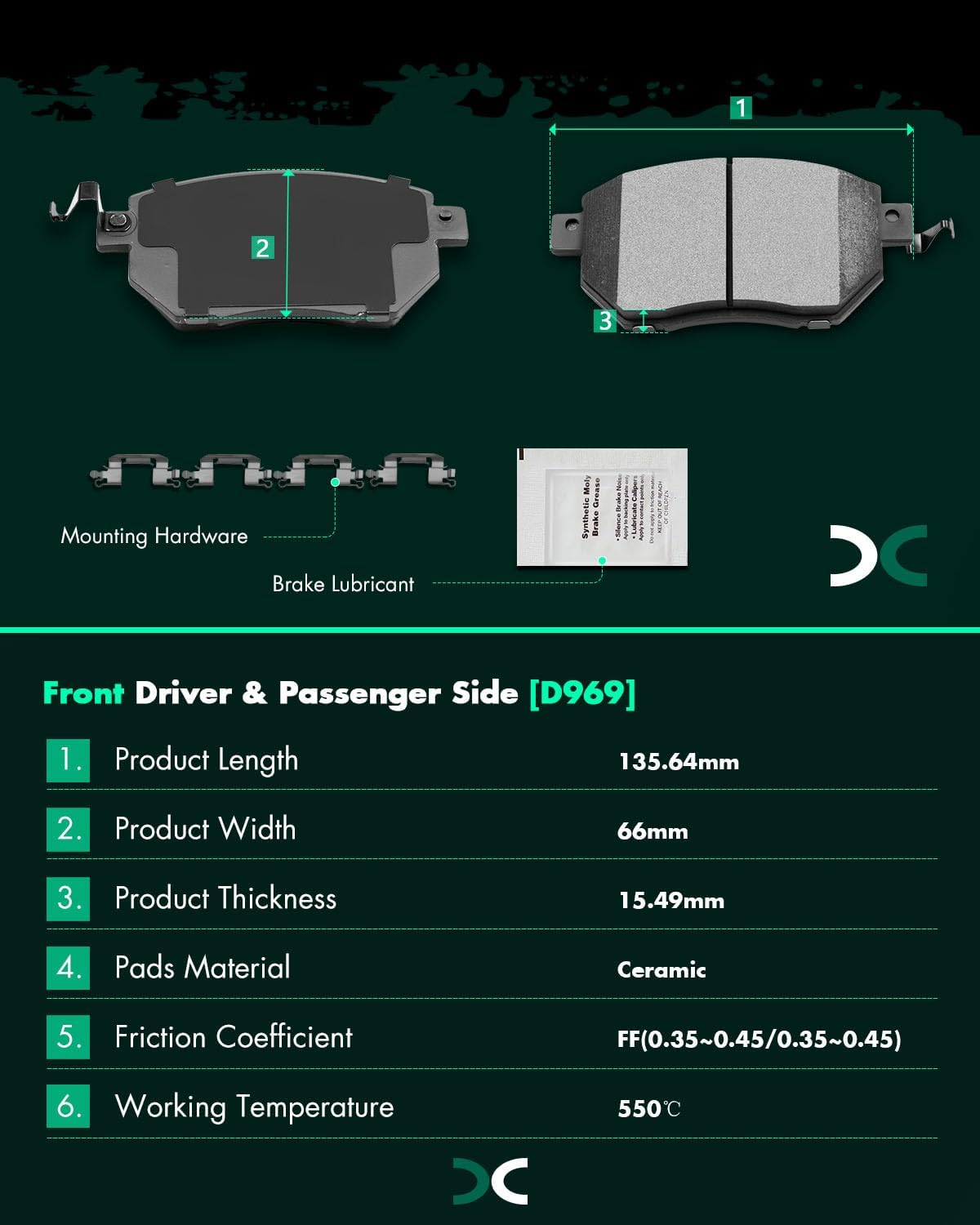 SCITOO Ceramic Brake Pads Sets Front Replacement For INFINITI FX35 03-05, FX45 03-05, Nissan Altima 2005-2006, Maxima 2004-2008, Murano 2003-2007, 2009-2012