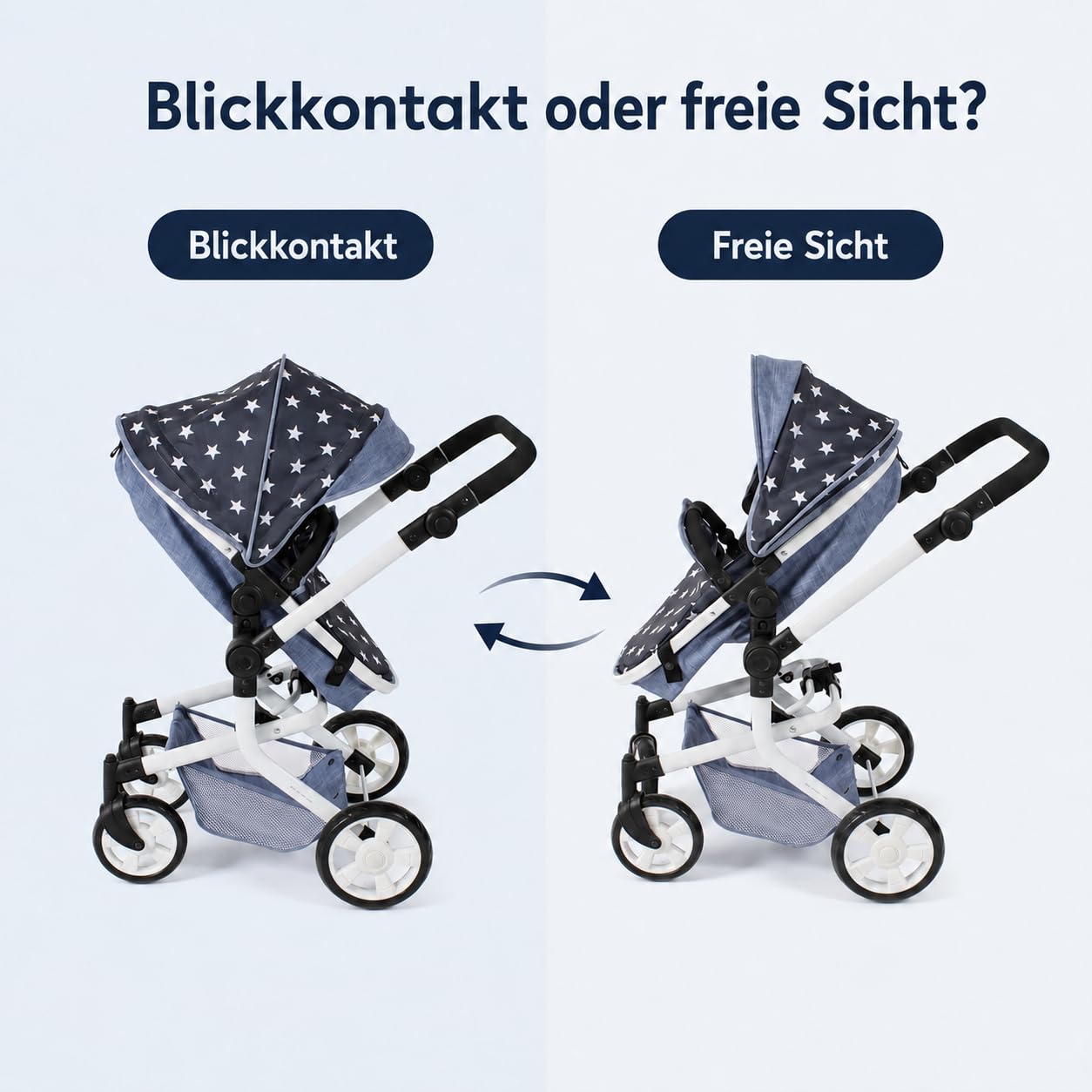 Bayer Chic 2000 - Wózek dla lalek Mika, wózek dla lalek kombi 2 w 1 dla dzieci w wieku od 4 do 8 lat, wózek dziecięcy dla lalek do 52 cm, gwiazdka, granatowy