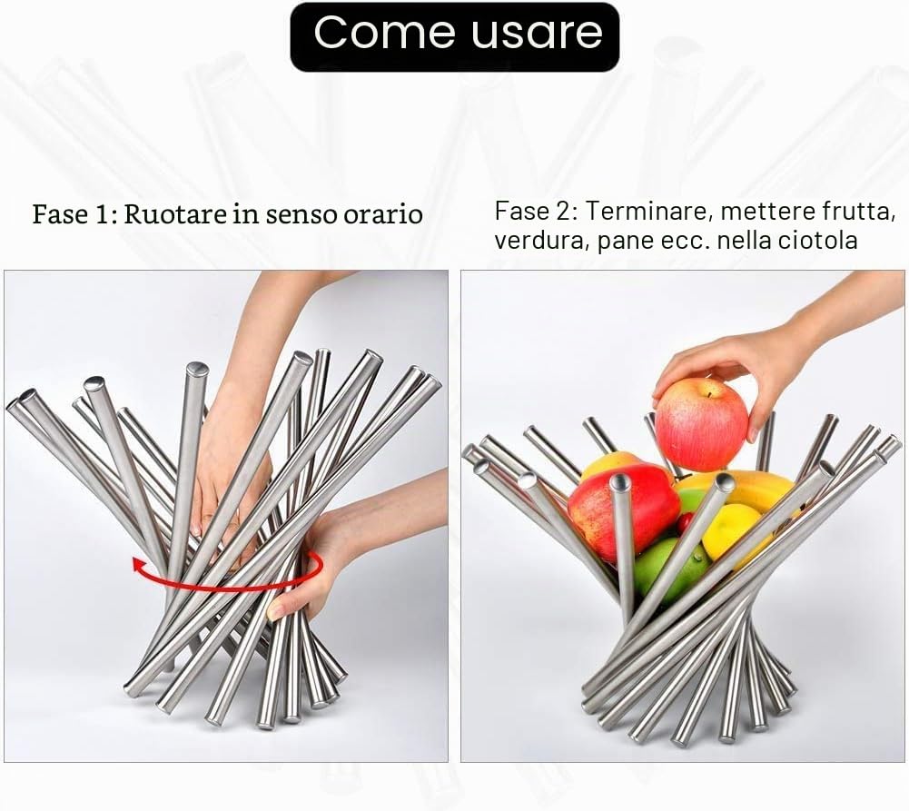 Ciotola per Frutta per Bancone Della Cucina, Grande Cesto di Frutta Morden Supporto per Tavolo Centrotavola Ciotole Decorative per Frutta in Acciaio Inox Supporto per Frutta Creativo Decorazione