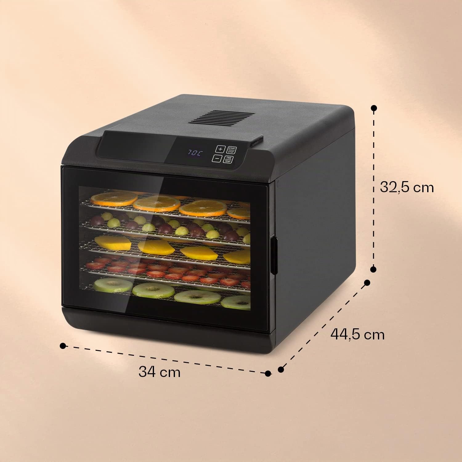 KLARSTEIN Arizona Jerky - Déshydrateur, Fruits, séchoir à viande, 500W, 35 à 70°C, 6 grilles de stockage lavables en machine, Séchage court - noir