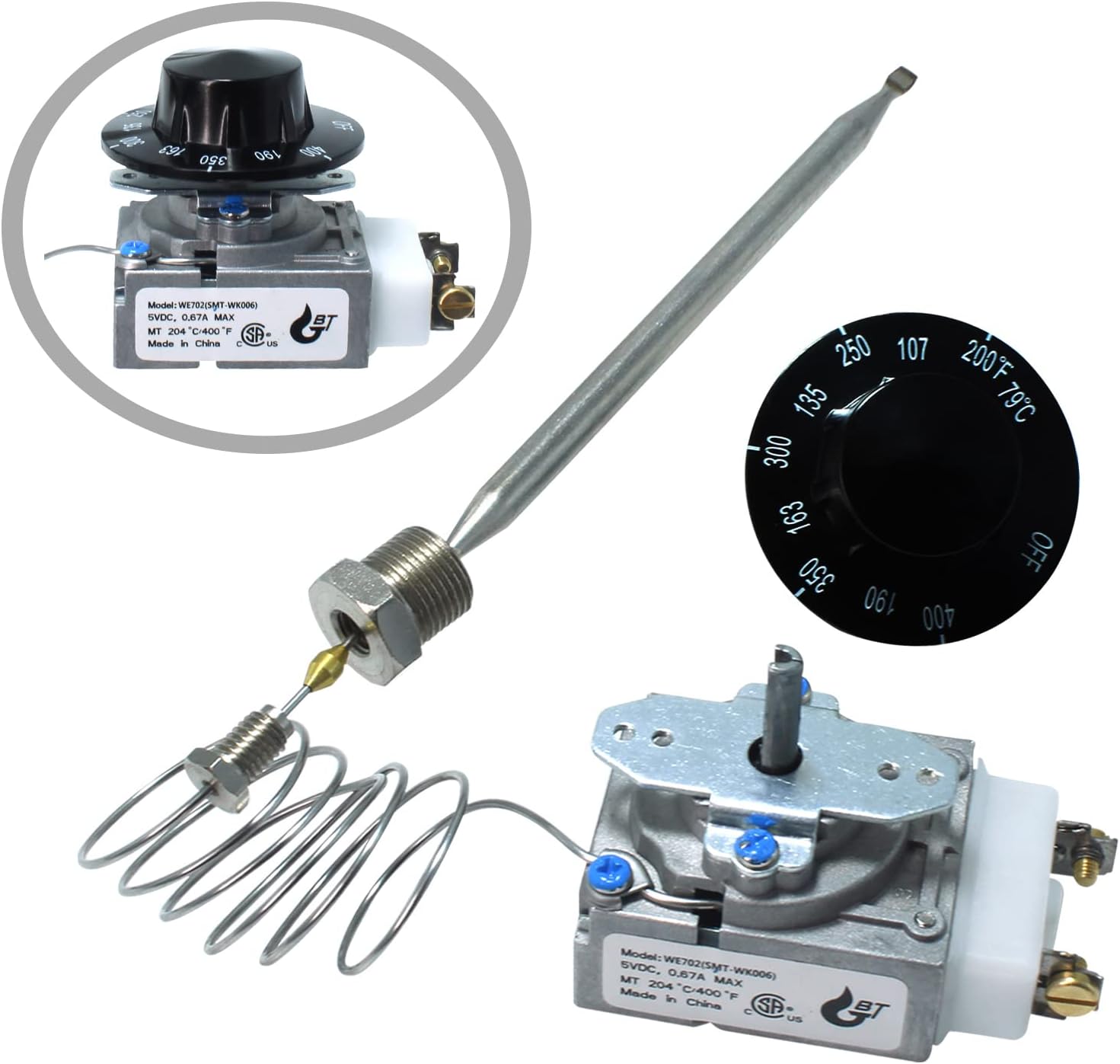 Furnace Deep Frying Thermostat Control Replacement Part of Robertshaw Model RX-1-36 Compatible With Pitco 60125401 Thermostat 1/4" MNPT Thread with Knob Handle