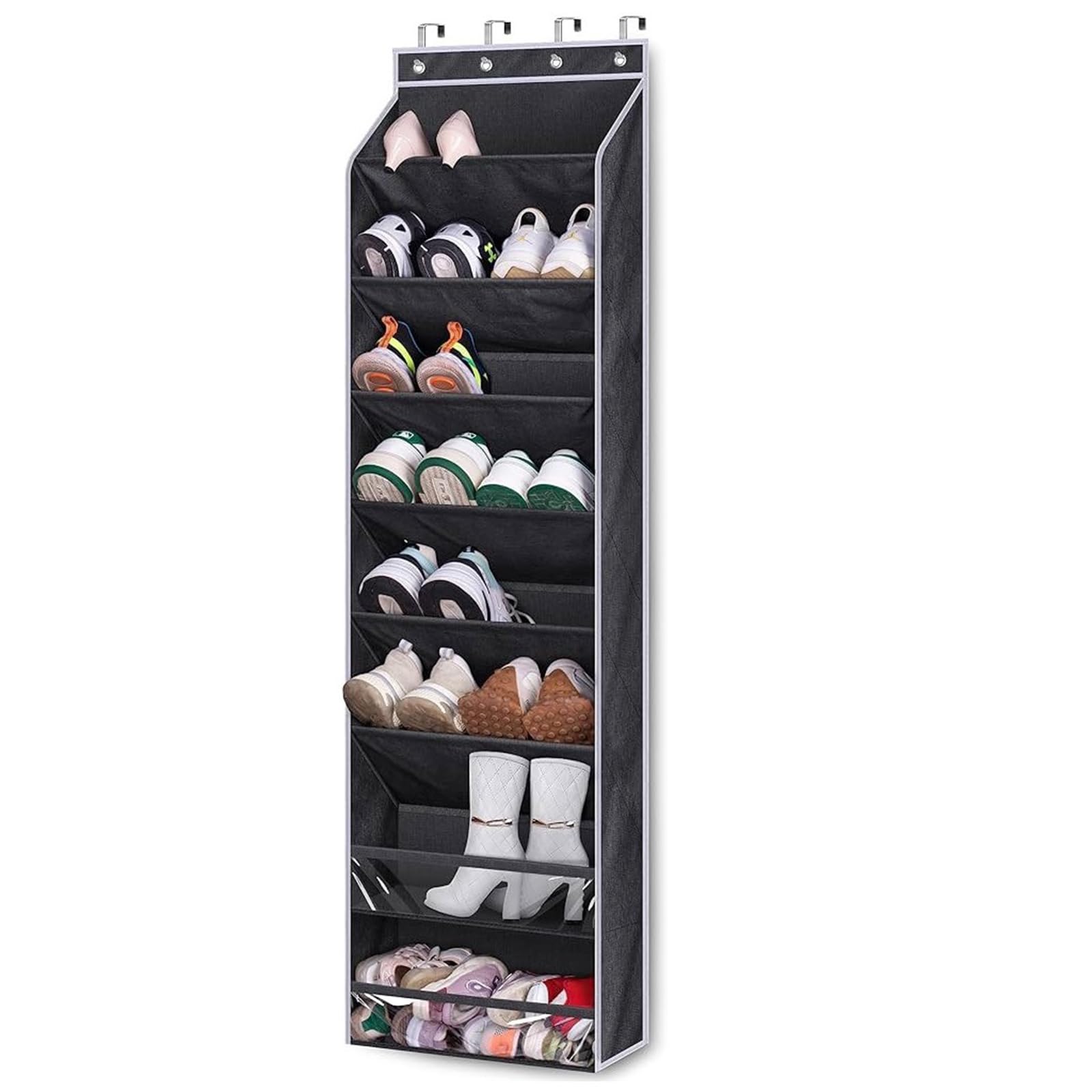 Étagère à chaussures à suspendre 8 niveaux grandes poches profondes 20 paires porte-chaussures multifonction pour porte étroite placard buanderie