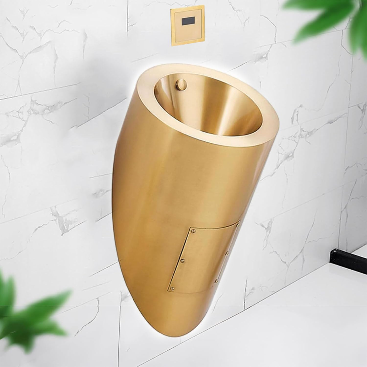 GTHTUHFD Urinal Troughs,Wall-Mounted Men'S Bathroom Urinal,Stainless Steel Urinal,Public Toilet Urinal,Automatic Sensor Urinal Toilet,Commercial Induction Flush Urinal,Black-,Gold-Urinal+Sensor
