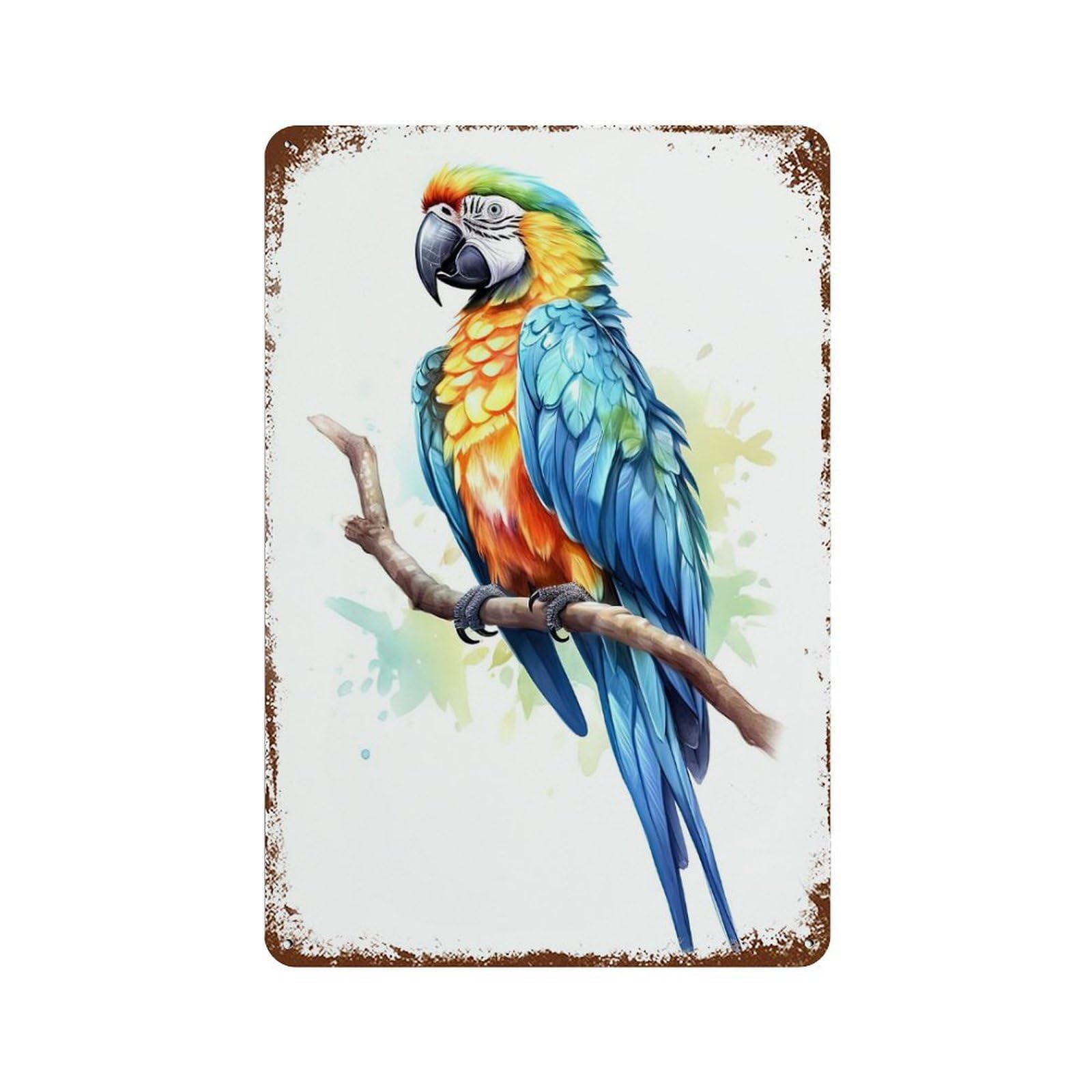 Decorative Tin Sign with Blue Yellow Macaw Parrot Design 11.8"x7.9", for Farmhouse, Kitchen And Entryway Decor, Decorative Metal Wall Art