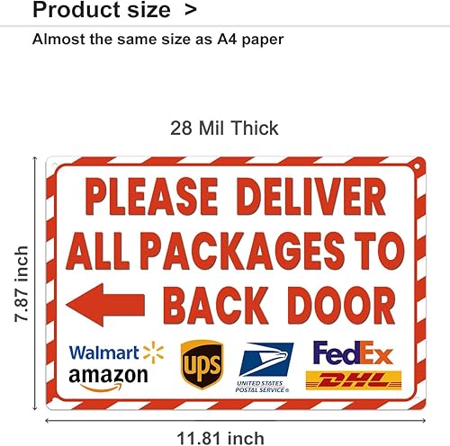 Miniatura 8 de ALKB Letrero de entrega para uso al aire libre, 8 x 12 pulgadas, flecha izquierda, letrero de entregas  Please Deliver All Packages to Back Door