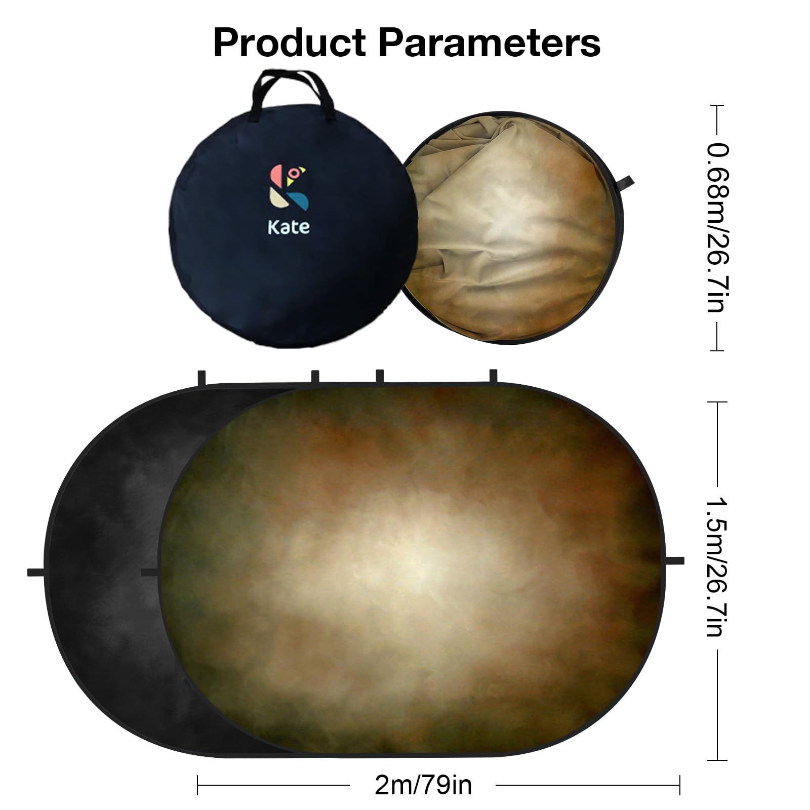 Kate Collapsible Backdrop Microfiber Black and Brown Double Sided Pop up Collapsible Background, for Photography, for Photographers, 5x6.5ft