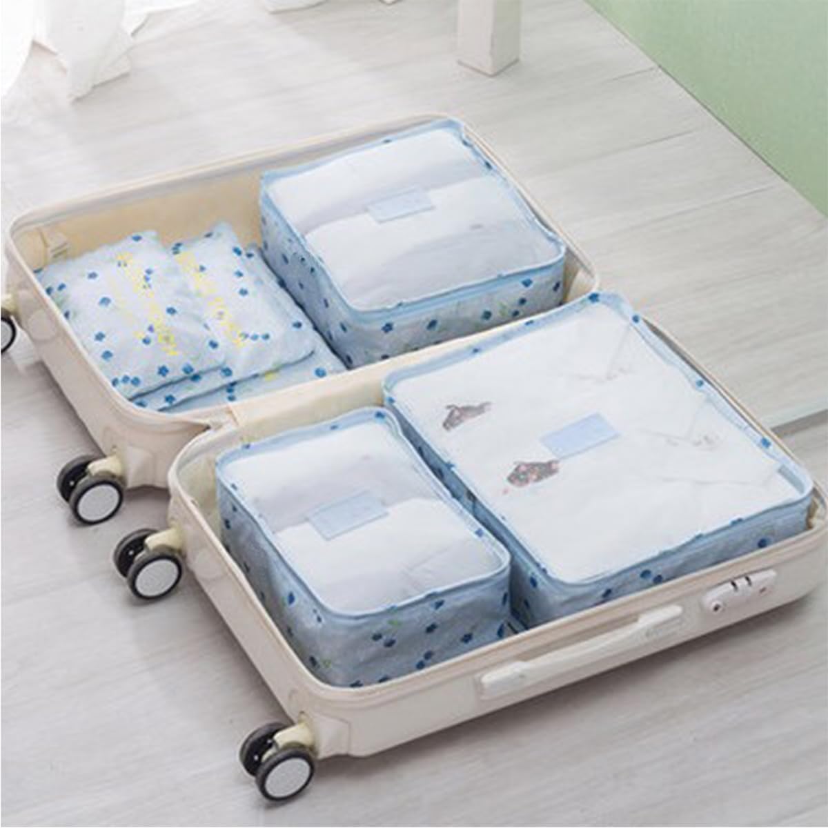 Packing Cubes - 6Pcs Travel Luggage Organizer Bags for Backpack Suitcases (Blue Cherry) - Image 5