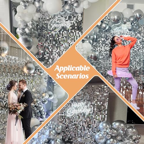 Image of 4FT x 6FT Silver Shimmer Wall Backdrop,Shiny Sequins,24PCS Sequins Backdrop Decoration Panels, Glitter Bling Photo Background Decorations for Birthday Party Wedding Engagement Anniversary Graduation