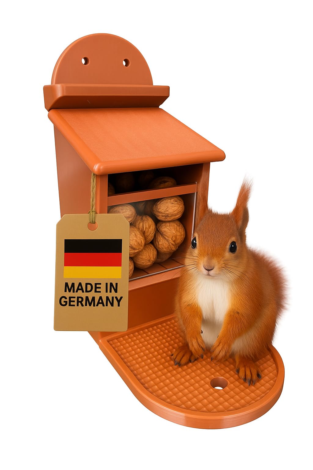 Squirrel Feeding Box - Squirrel Feeding Station - Weatherproof Plastic - Automatic Feeder for Squirrels (Brown)