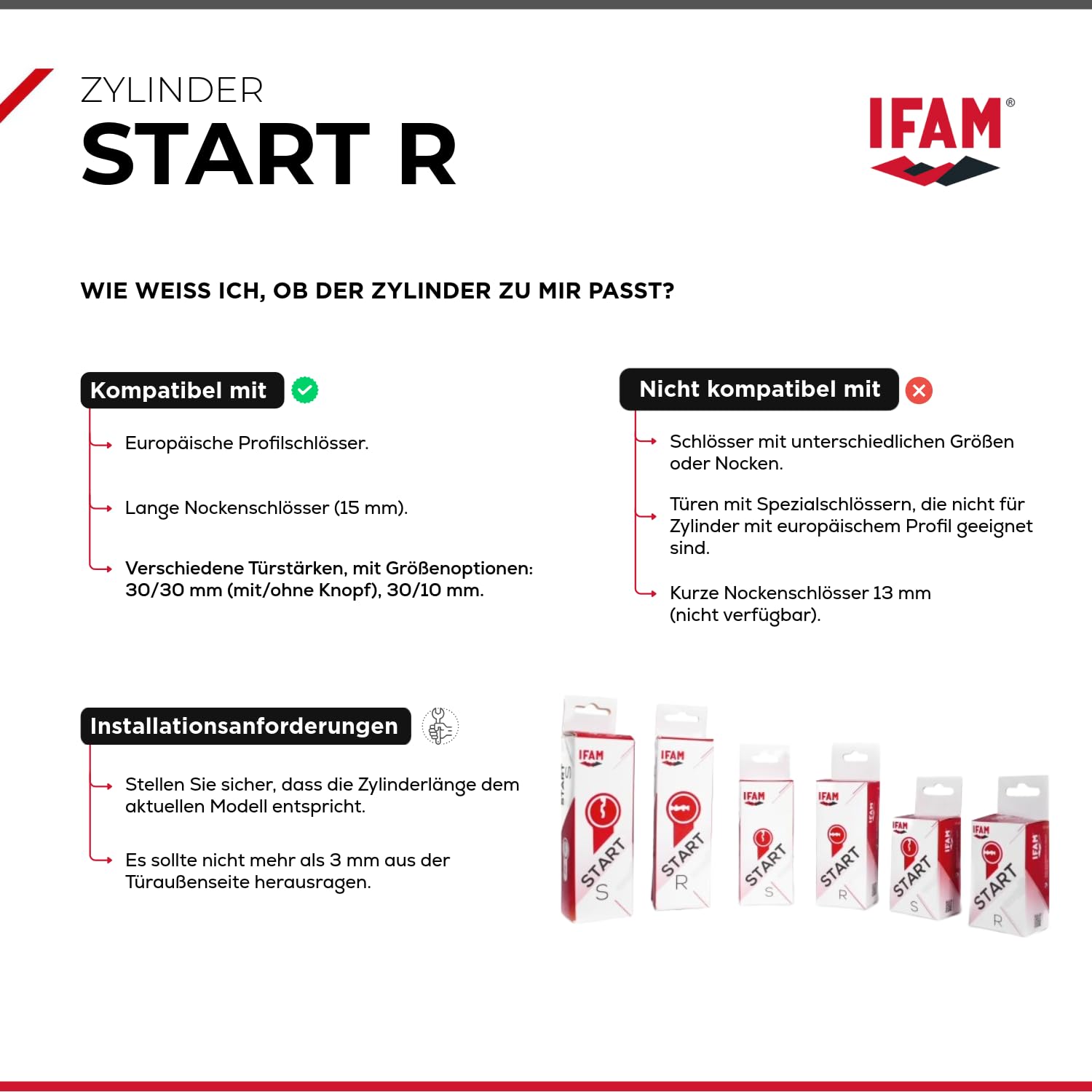 IFAM Cylinder Start STR1030L, Zylindrisches Sicherheitsschloss, Messingausführung, 10x30mm, inkl. 5 vernickelten Stahl-Sicherheitsschlüsseln, Euro-Profilzylinder, Innen- und Außentürschlösser