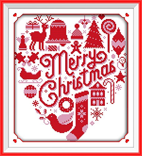 Image of CaptainCrafts Cross Stitch Kits for Adults Stamped Christmas Style Pattern | Printed Fabric, DMC Cross Stitching, DIY Hand Embroidery, Relaxing Crafts, Home Decor