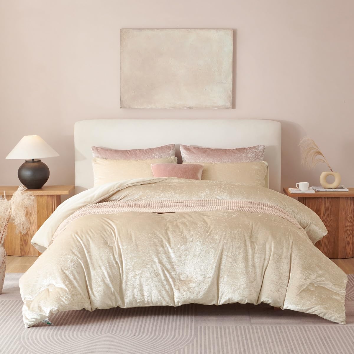 Mybedsoul Beige Comforter Set King Size - 3 Pieces Waffle Weave Comforter Sets-525826