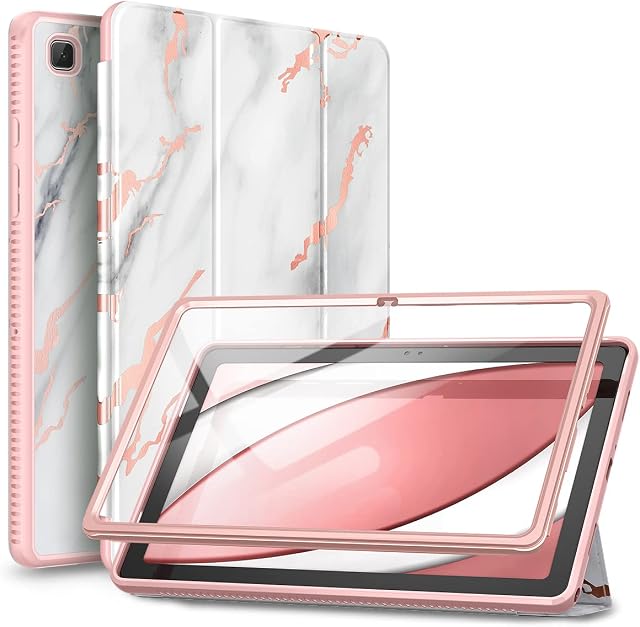 SURITCH for Samsung Galaxy Tab A7 10.4 2020 Case (SM-T500/T505/T507), Built in Screen Protector, Shockproof 360 Full Body Tablet Case Stand Function, Magnet Auto Wake/Sleep Cover, Rosegold Marble