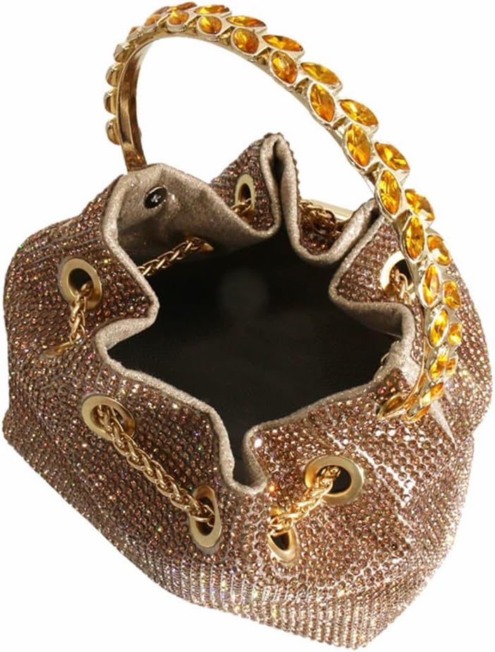 DJBM Ladies Full Diamonds Bucket Handbag Rhinestone Evening Bag Bling Clutch Purse for Women Party Prom Cocktail Wedding