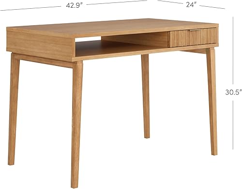 Vista 2 de Nathan James Jasper - Escritorio pequeño para oficina en casa con almacenamiento, escritorio bohemio con cajón y cubículo abierto, color marrón Nuez