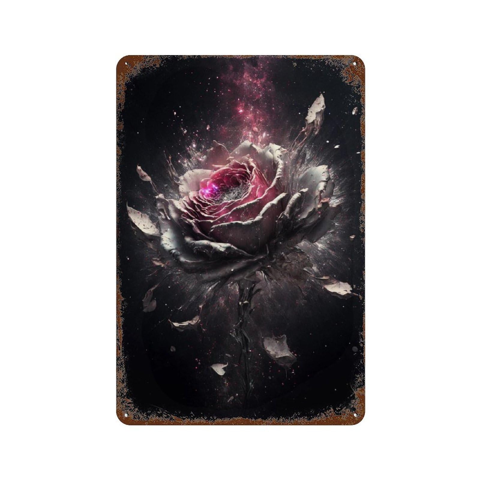 Cosmic Rose Bloom-1 Weathered Tin Sign 11.8"x7.9", Farmhouse Wall Decor for Garage, Pub Or Kitchen