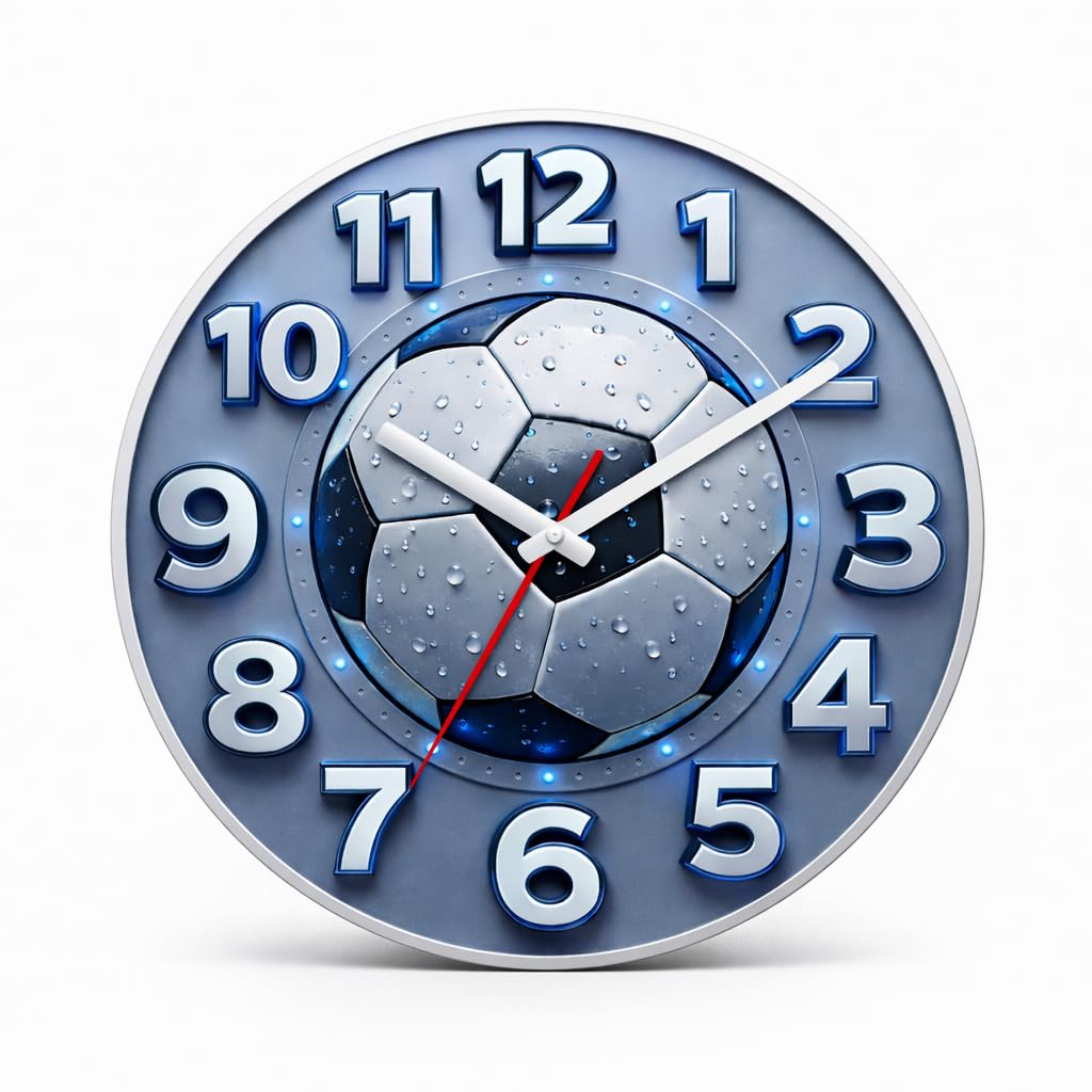Soccer Ball Wall Clock | 12 Inch Modern Sports Design | Boys Room Décor Clock-image-35