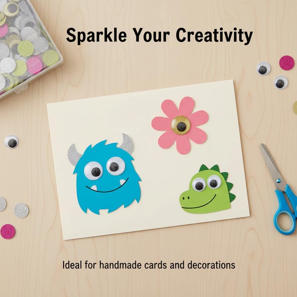 LIAOKAITOU 120pc 20mm Glitter Googly Eyes Multicolor | Non-Adhesive, DIY Craft Supplies