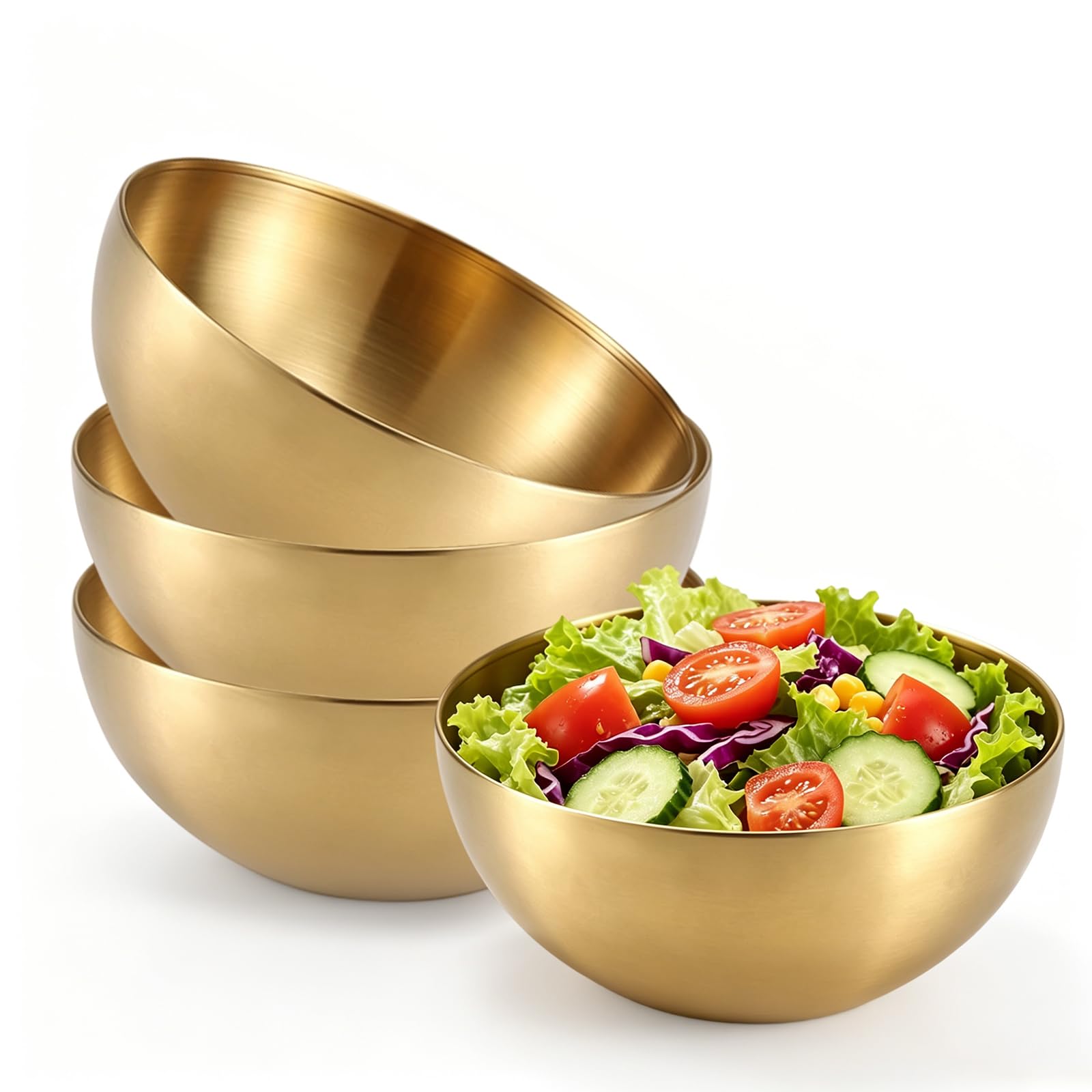 4Pcs Stainless Steel Gold Bowl, 20cm Large Salad Bowls Metal Mixing Bowl