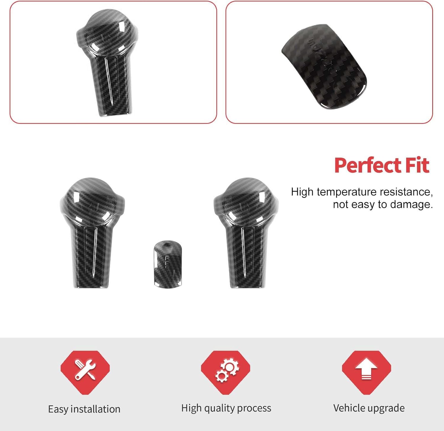 Jimen Compatible with Ford Mustang 2015-2023, 3PCS Gear Shift Knob Overlay Cover Interior Trim Kits (Carbon Fiber)