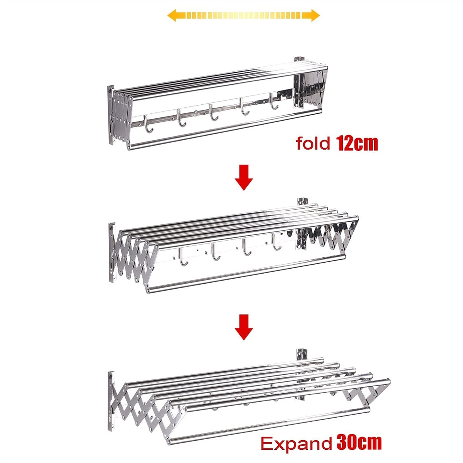 Este tendedero Plegable Extensible, toallero de Pared para Lavar y secar Ropa, para Interiores y Exteriores, para el hogar (50 cm)