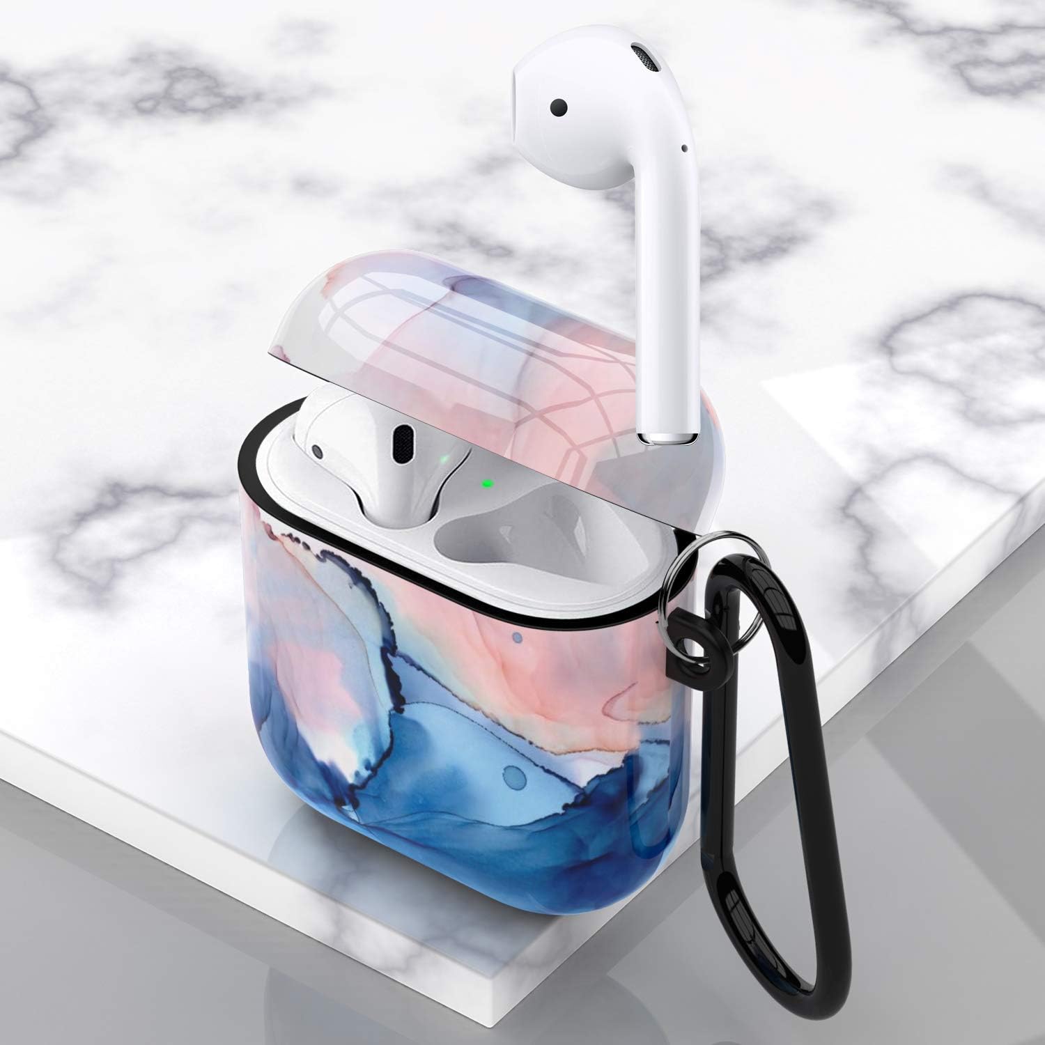 LUMARKE Airpod Case,Silicone Cover Cases for Airpods 1st/2nd with Blue Pink Marble Design for Girls Women,Shockproof Protective TPU Airpod Case with Keychain Compatible with Wireless Charging