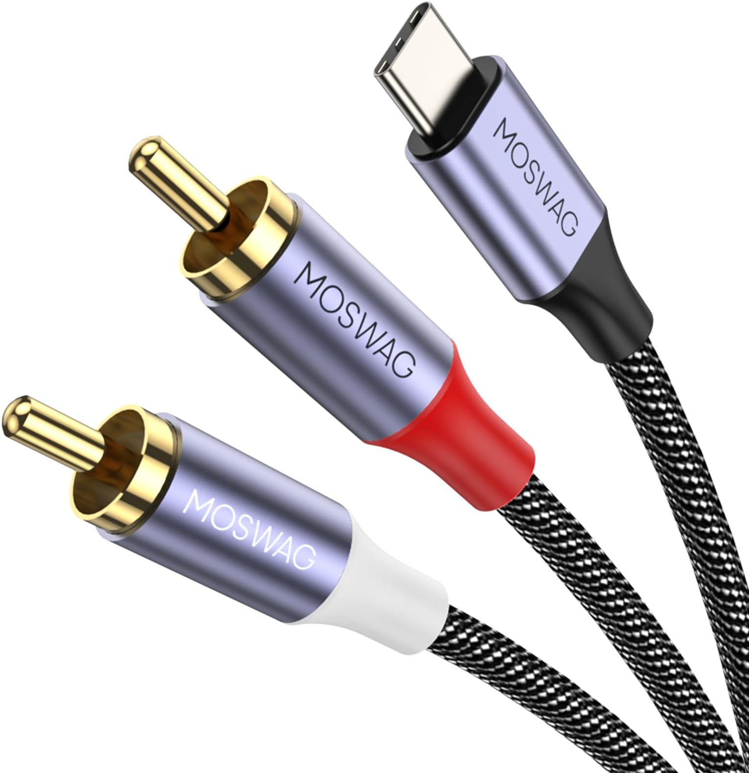 MOSWAG USB C to RCA Audio Cable,USB-C to 2 RCA Type C to RCA Male to Male Y Splitter Cord with DAC Chip Compatible with Pad Pro 2018,Google Pixel 3/2/2XL MacBook Moto Z,Google Pixel 3/2/XL